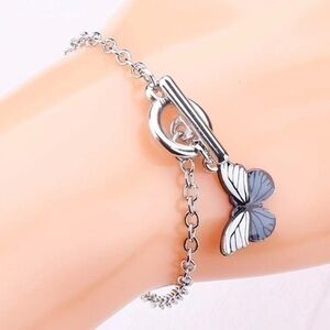 Blue Butterfly Charm Bracelet Silver Plated Chain
